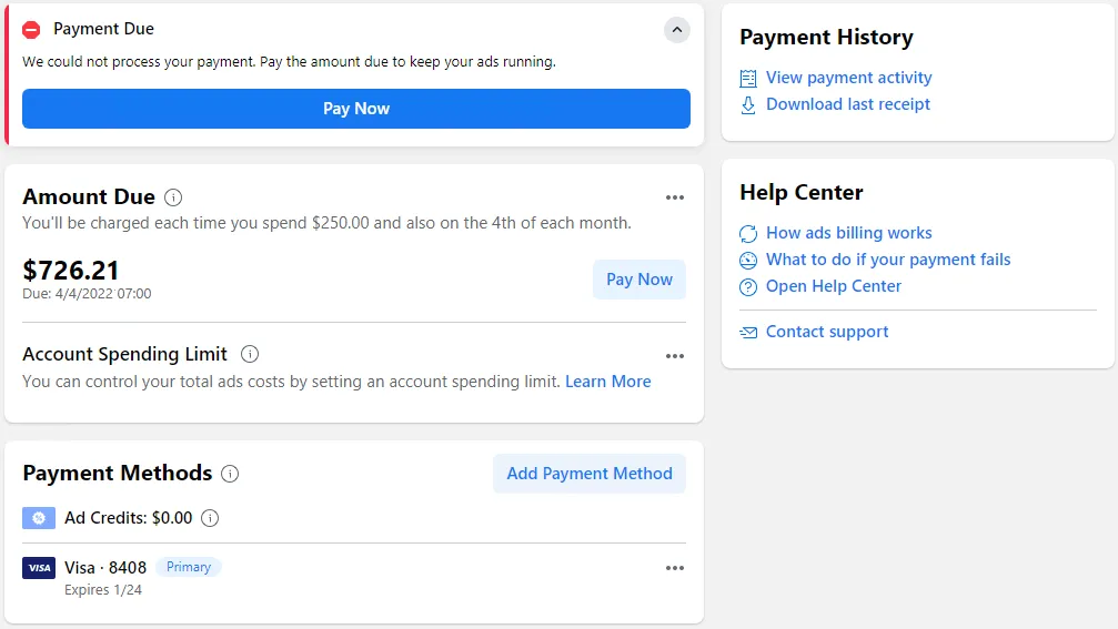 Facebook does not accept Visa card: Common causes and solutions